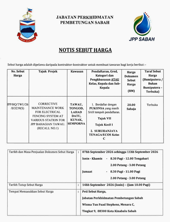 TAWAU, TONGOD, LAHAD DATU, KUNAK, SEMPORNA